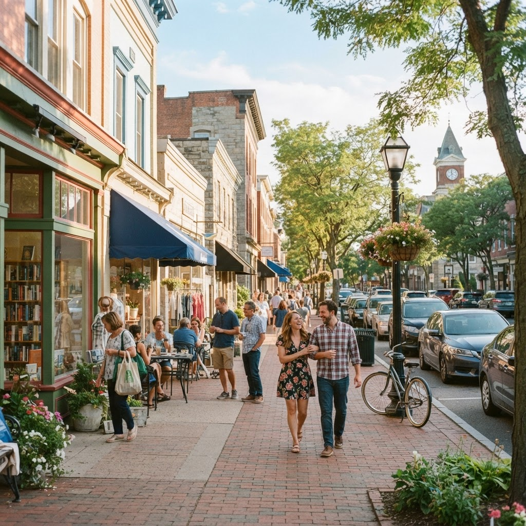A friendly main street lined with local shops and cafes